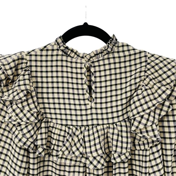 Urban Revivo Check Print Frill Detail Blouse - Sz 2 - Picture 10 of 15